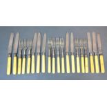 A Set of Six London Silver Bone Handled Forks together with five matching knives, London 1899,