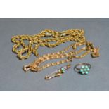 A 15ct Yellow Gold Turquoise and Pearl Set Brooch together with a Turquoise set ring and two neck