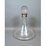 A Glass Ships Decanter commemorating Nelson with silver collar