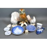 A German Porcelain Model of an Owl together with other various ceramics