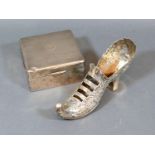 A 930 Silver Model in the Form of a Shoe together with a Birmingham silver cigarette box