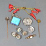 A 15ct Gold Diamond Set stick pin together with a another similar and various other items to include