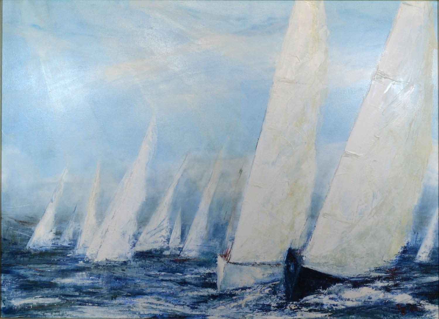 Kate Christie Study of Racing Yachts Oil On Canvas 58cm x 78cm