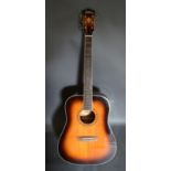 A Washburn Sunburst Acoustic Guitar with soft case