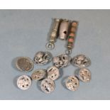 A Set of Six Edwardian Silver Buttons London 1901 together with four other similar buttons, a