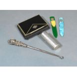 A Cylindrical Silver Scent Bottle Chester 1901 together with various other items to include an Art