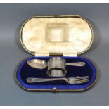 A Sheffield Silver three-piece Christening Set within fitted case