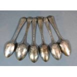 A Set of Five Early Georgian Tea Spoons by Nicholas Hearnden together with another similar tea spoon