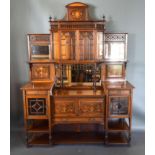 An Edwardian Mahogany Rosewood Marquetry Inlaid Side Cabinet with spindled galleried top above two