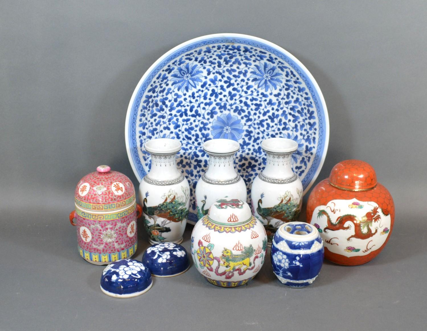 A Chinese Porcelain Under-glazed Blue Decorated Large Dish together various other related ceramics