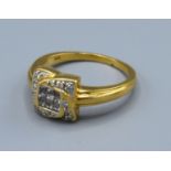 A 18ct Yellow Gold Diamond Cluster Ring set with many diamonds in a square setting, Size N, 4.6