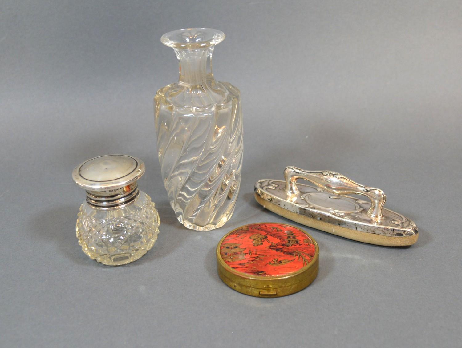 A Birmingham Silver and Cut Glass Scent Bottle, Birmingham 1924, together with a silver mounted nail