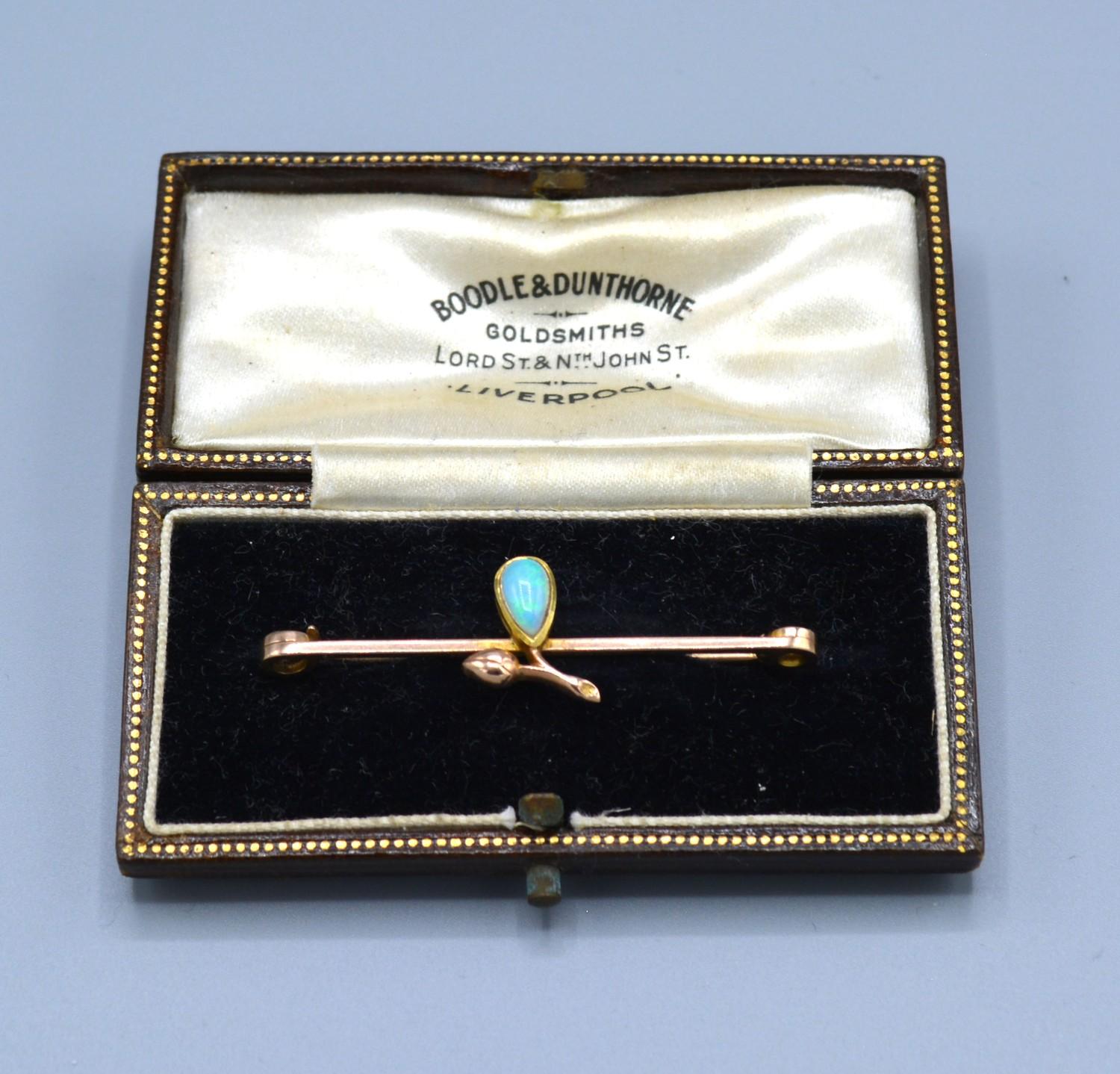 A 9ct Gold Opal Set Bar Brooch within fitted case, 2.4 grams