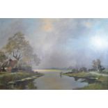 Lutz, Lake Scene with House in the Foreground, oil on canvas, 60 x 90cm together with A Herbe, a