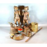 A Pair of African Patinated Metal Figures together with various similar collars and bracelets and