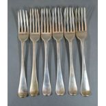 A Set of Six George III Silver Table Forks, London 1790 and 1791, maker's mark RC, 12 ozs.