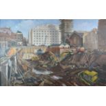 Henry James Neave 'View of a Construction Site in a City Landscape' oil on canvas, signed and