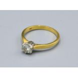 An 18ct. Gold Solitaire Diamond Ring claw set, approximately 0.40 ct., ring size O, 3 gms.