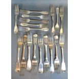 A Set of Nine London Silver Fiddle Pattern Table Forks together with nine London silver dessert