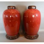 A Pair Of Late 18th / Early 19th Century Chinese Porcelain Red Glazed Large Jars each with a