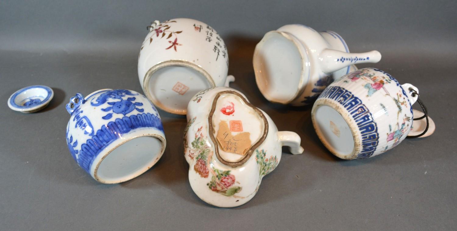 A Canton Teapot Decorated in Polychrome Enamels together with four other similar teapots to - Image 3 of 3