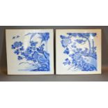 A Pair of 19th Century Chinese Porcelain Panels each decorated in underglaze blue with birds amongst