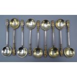 A Set of Nine Victorian Silver Gilt Apostle Spoons, Sheffield 1882, Makers Richard Martin and