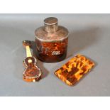 A Tortoiseshell and London silver mounted tea caddy, together with a 19th century tortoiseshell card