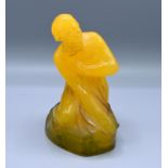 Amalric Walter Nancy Pate de Verre 'Figure on a Rock' signed A Finol, 13.5 cms tall