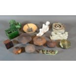 A Chinese Incense Holder in the form of a nut together with a collection of other related items