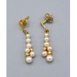 A Pair of 9ct. Gold Pearl and Diamond Set Drop Ear Studs