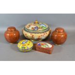 A Cloisonne Covered Bowl 20cm diameter together with a pair of Cloisonne ginger jars and two