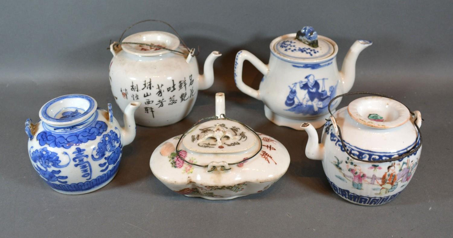 A Canton Teapot Decorated in Polychrome Enamels together with four other similar teapots to - Image 2 of 3