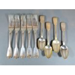 A Set of Five George III Silver Fiddle Pattern Table Forks, London 1819, maker's mark SR, together