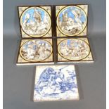 A Set of Four Mintons Tiles inscribed 'China Works Stoke on Trent' 15.5 cms square together with a