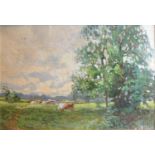Frederick Roe 'Rural Landscape with Cattle' oil on board, 28cm x 38cm