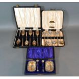 A Set of Six Sheffield Silver Grapefruit Spoons in fitted case together with another similar set