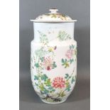A 19th Century Chinese Porcelain Covered Jar decorated with famille rose with iron red four
