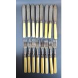 A Set of Eight George V Silver Bone Handled Fish Knives and Forks Sheffield 1920
