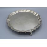 A Birmingham Silver Salver of Shaped Outline with three scroll feet, 16oz, 26cm diameter