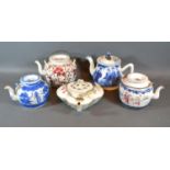 A Canton Teapot Decorated in Polychrome Enamels together with four other similar teapots to