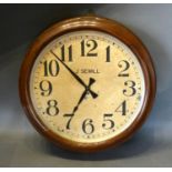 A Late 19th Century Mahogany Cased Large Circular Wall Clock by J Sewill, the dial with Arabic