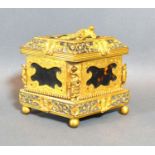 A 19th Century French Brass and Tortoiseshell Casket of Lozenge Form, the hinged cover with