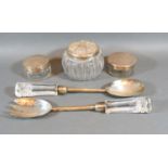 A Pair of Edwardian Silver Servers with Glass Handles, Birmingham 1907, together with three silver