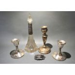 A Pair of Birmingham Silver Squat Candlesticks together with another similar Birmingham silver