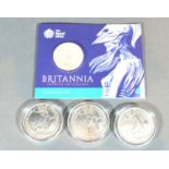 A Britannia Silver Proof £50 Coin together with three other silver proof coins