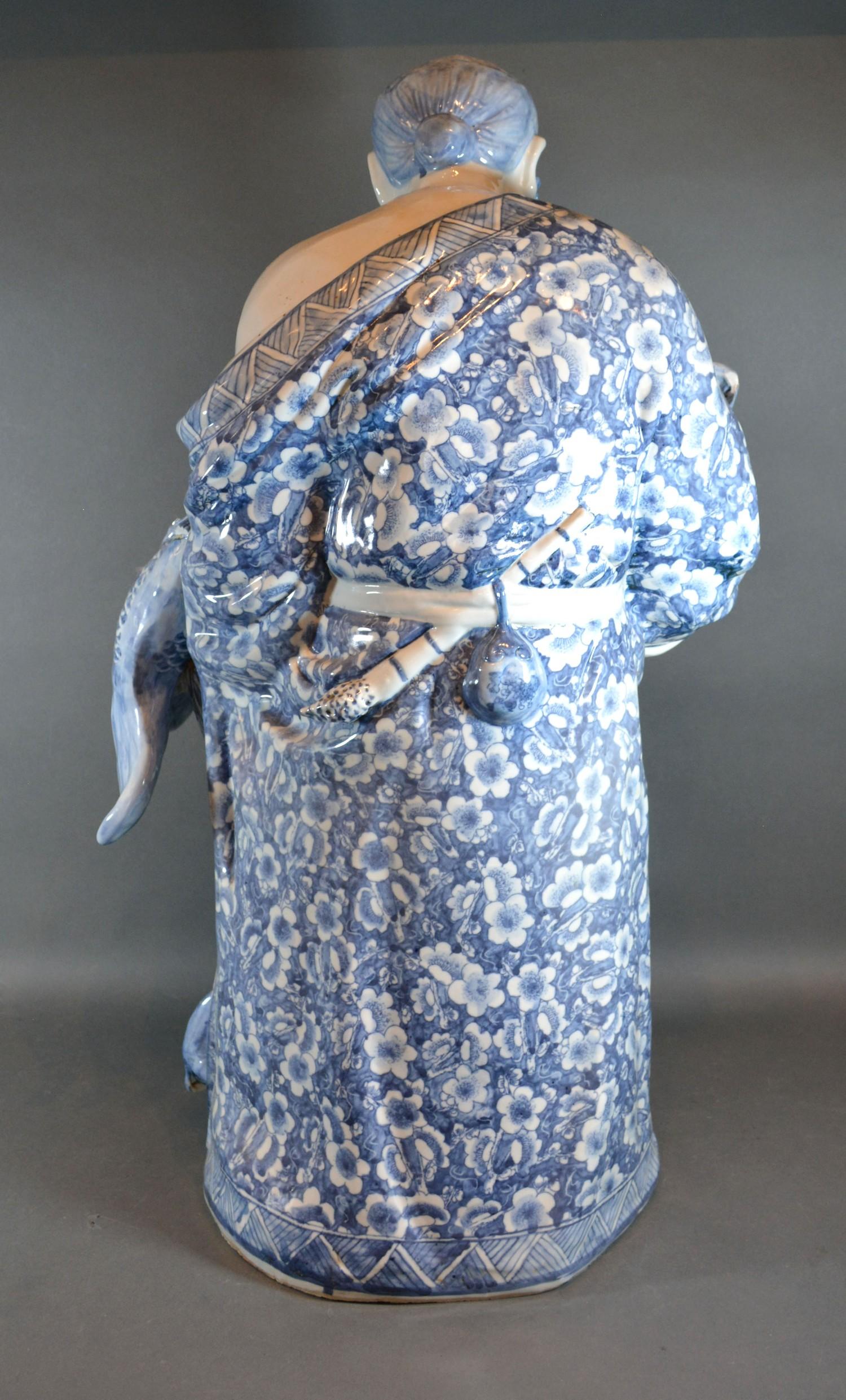 A Chinese Porcelain Underglaze Blue Decorated Figure Holding a Carp 68cm tall - Image 2 of 6