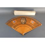 A late 18th Century English Carved and Pierced Wooden Brise Fan with oval engraving depicting a