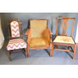 A Late 19th Century Mahogany Bergere Armchair together with a Chippendale style side chair and a