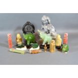 Two Jade Models in the form of Elephants with hardwood stands together with other related items